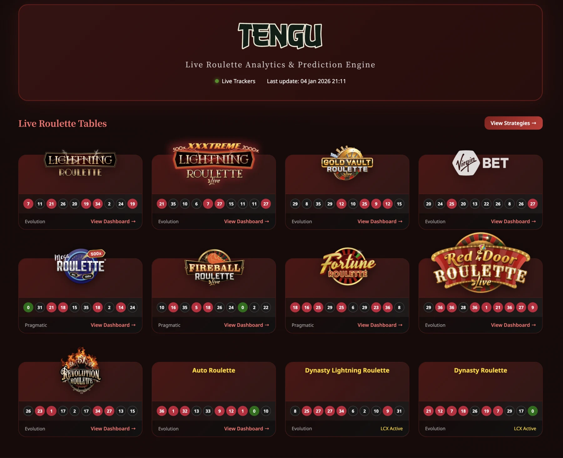 Live roulette dashboard card spotlight preview